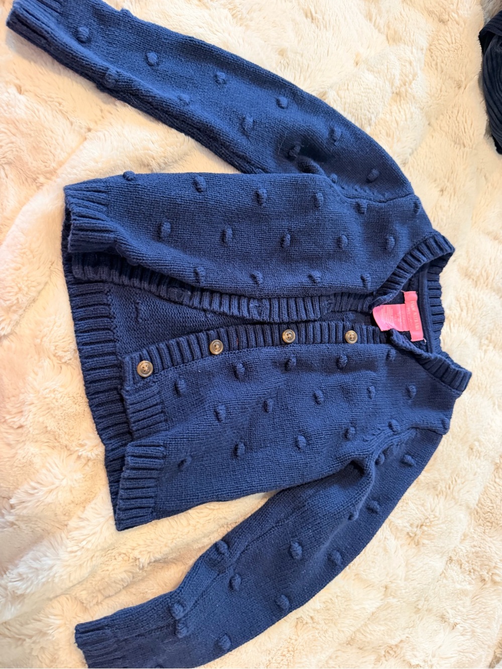 Isaac Mizrahi Navy Pom-Pom Knit Button Cardigan